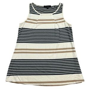Green Envelope Los Angeles Beiges & Black Striped Lightweight Scoop Neck Tank L
